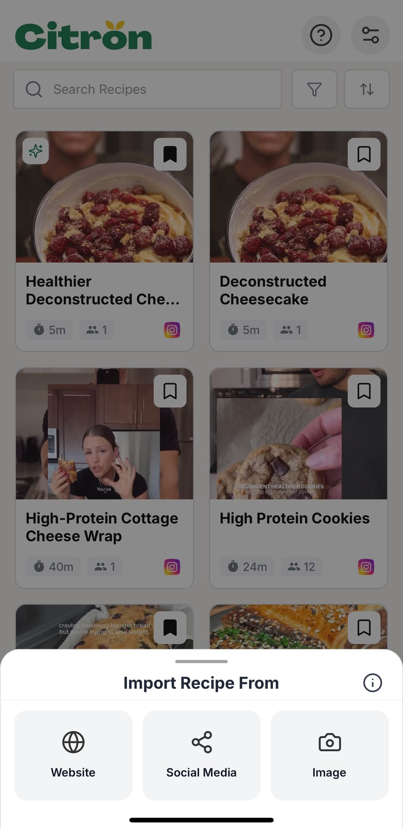 Import modal screenshot