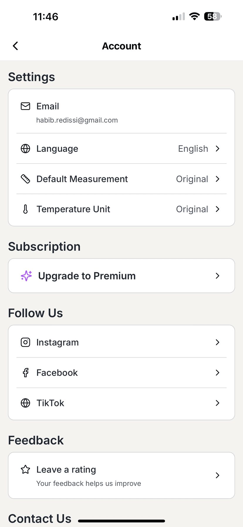 Settings screen 1