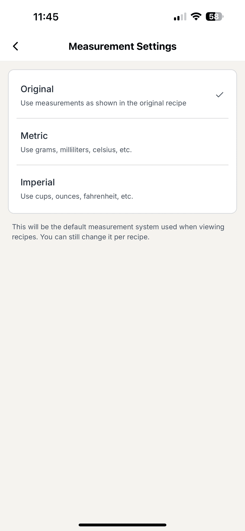 Settings screen 3